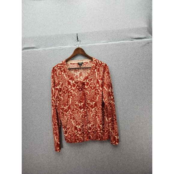 Talbots XL Red & White Floral Pure Italian Merino Wool Button-Up Cardigan Sweate - Picture 1 of 4